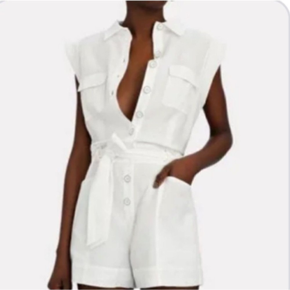 Intermix Juliet Tie Waist Romper Jumpsuit  4 White Linen Button Beach Boho Fairy